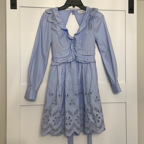 NWT Self Portrait  Cotton Broderie A-Line Mini Dress Light Blue 0 - Picture 6 of 15